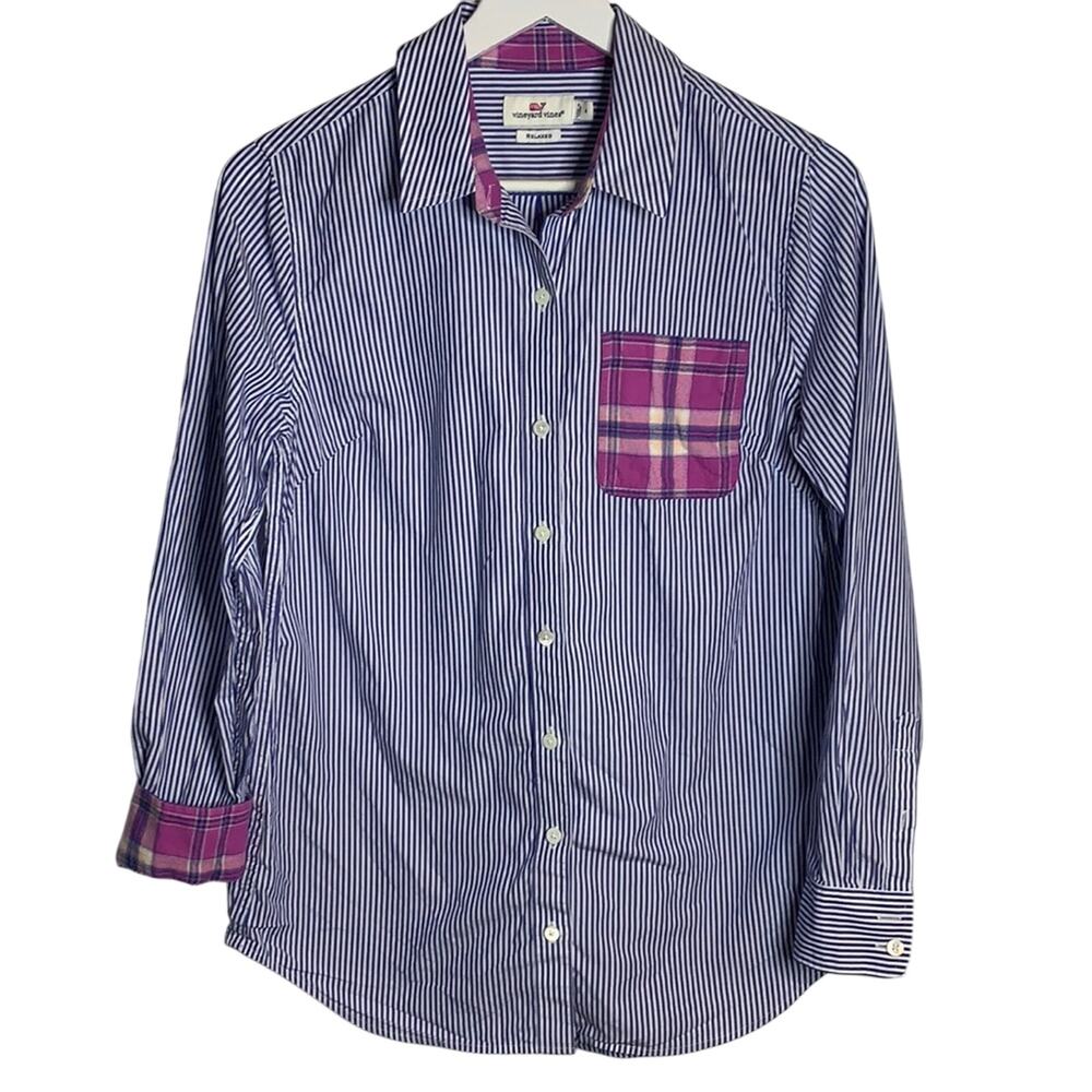 Vineyard Vines Women’s Poplin Flannel Accents Combo Button-down Shirt W-279 Sz 4